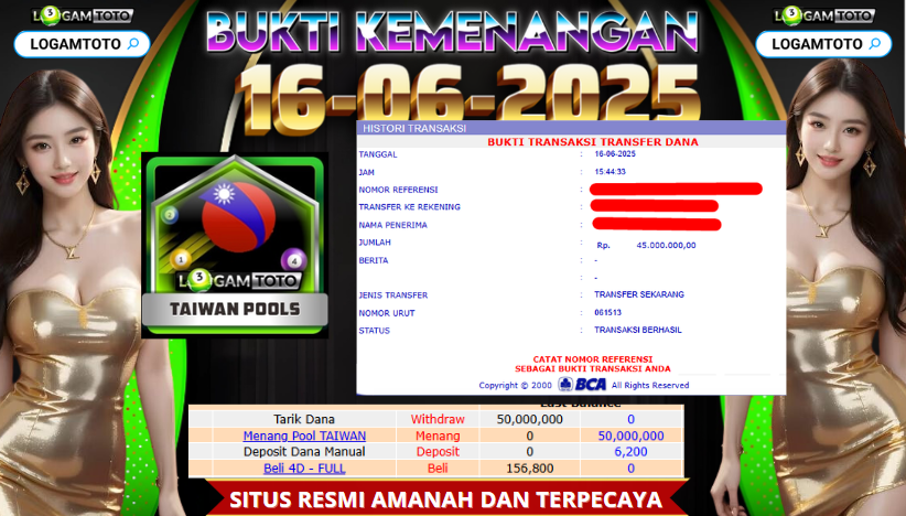 SELAMAT KEPADA MEMBER SETIA LOGAMTOTO BERHASIL JACKPOT DI PERMAINAN TOGEL TAIWAN POOLS